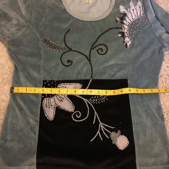 Sage Leopards & Roses Soft Terry Flower Embroidered Velour Sweater - Picture 12 of 15